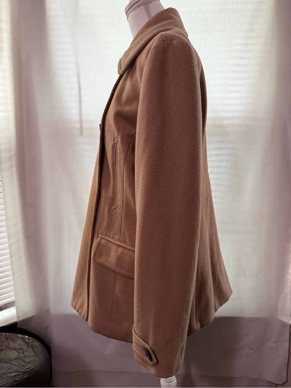 Chaps Camel Double-Breasted Peacoat - Picture 5 of 6
